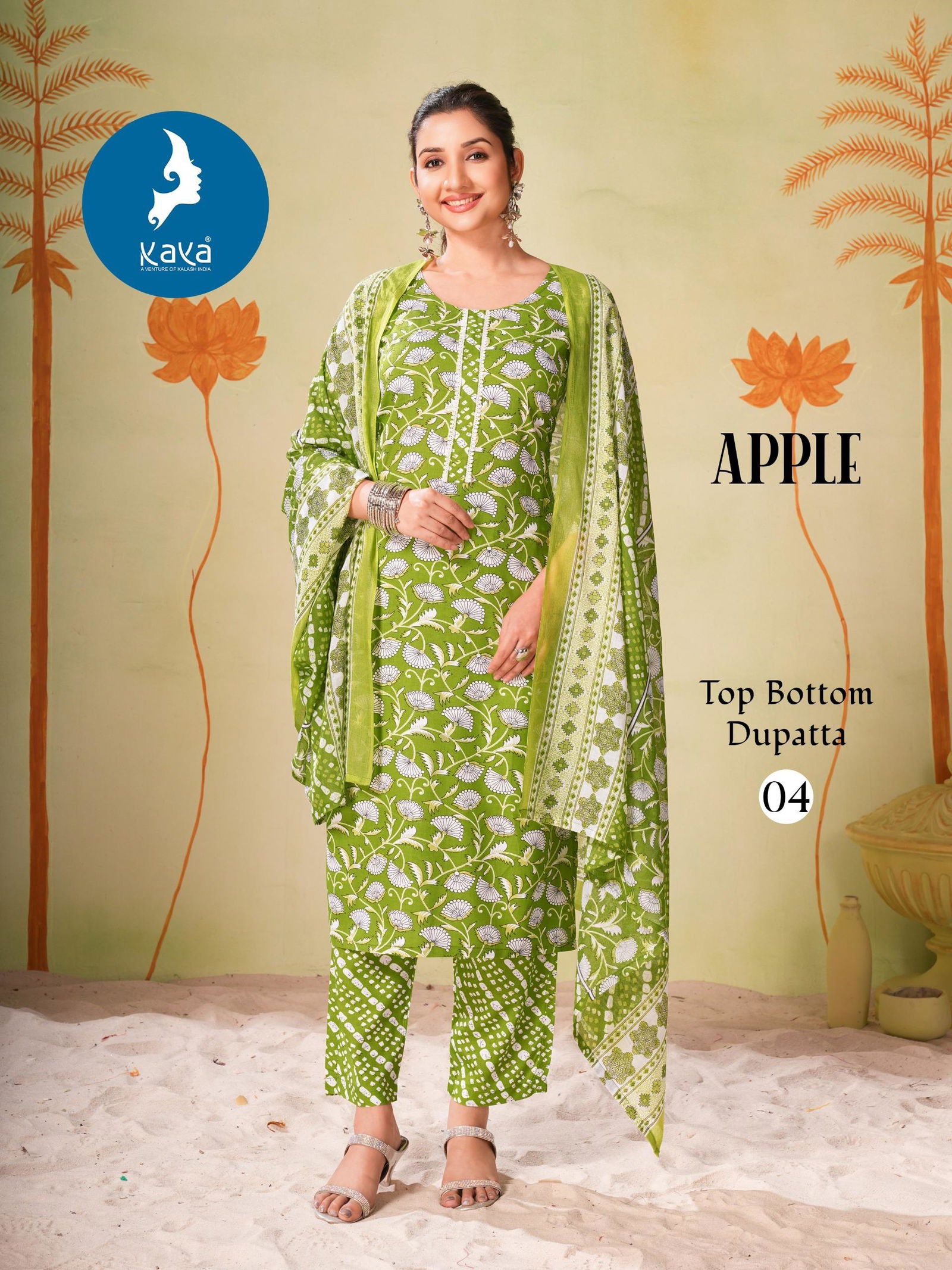 Apple By Kaya Rayon Printed Kurti With Bottom Dupatta Exporters In India
